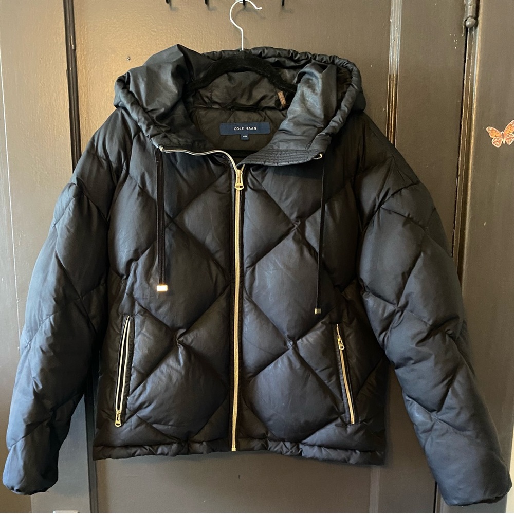 Cole Haan Black Quilted Jacket with Gold Zipper